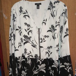 Alfani XL Printed V-Neck Tunic Top with Zipper and 3/4 Sleeves